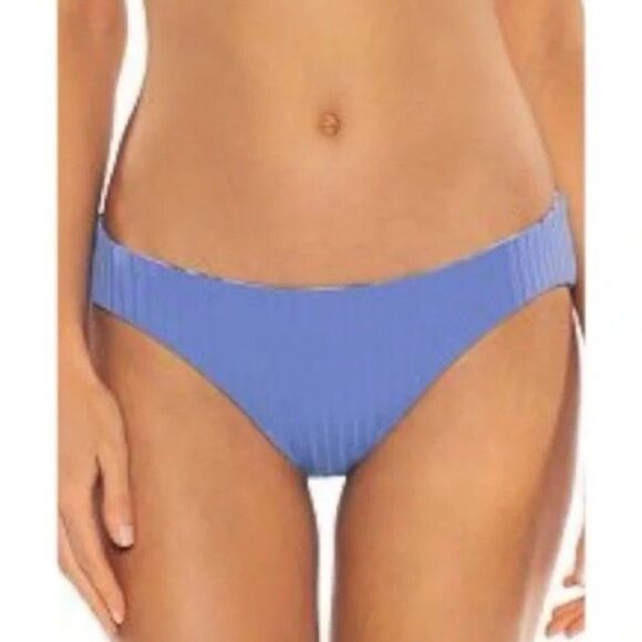 BECCA Reversible Hipster Bikini Bottom Leopard Print / Blue Ruching Sz L NWT - Picture 2 of 13